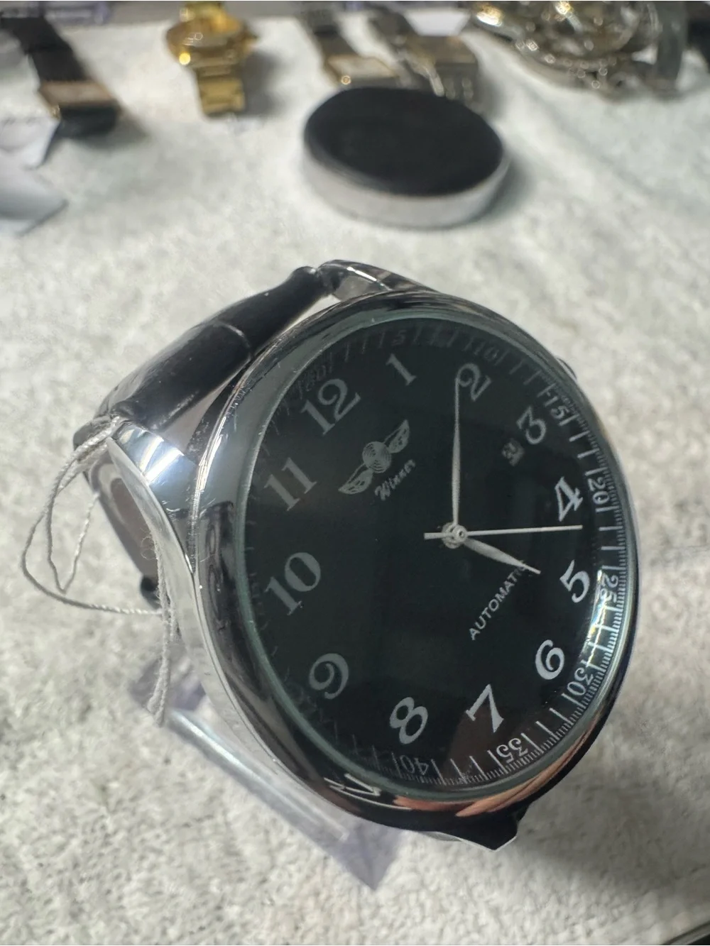 Winner Men's Automatic Black Dial Watch with Silver Case